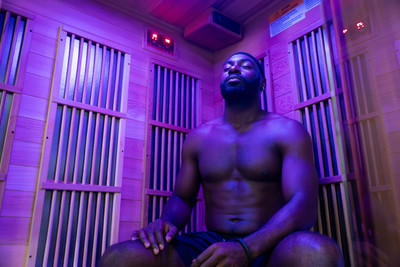 Man sitting in nfrared sauna